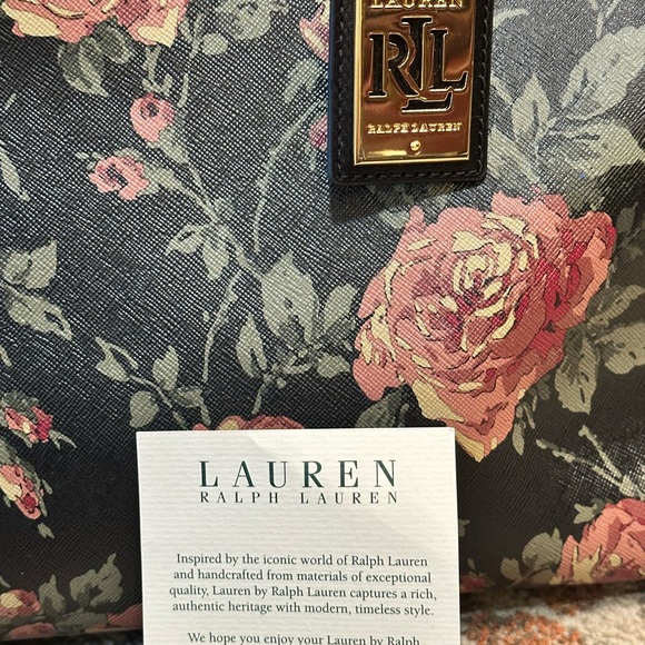 Lauren Ralph Lauren Rosebery Tote Synthetic Black Floral Print 19”x13” - Picture 9 of 9